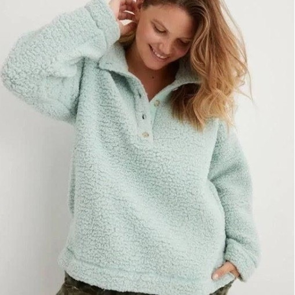 Aerie Cloud Sherpa Oversized Button Pullover